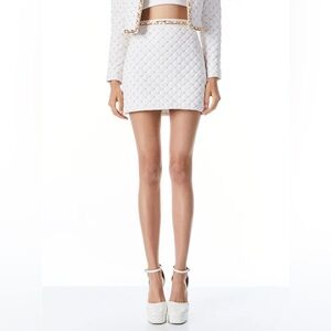 NWT Alice + Olivia Riley Quilted Vegan Leather Mini Skirt in Off White